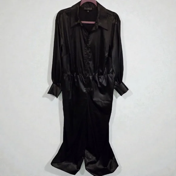 ELOQUII Black Satin Long Sleeve Jumpsuit Plus Size 14 - Picture 2 of 8